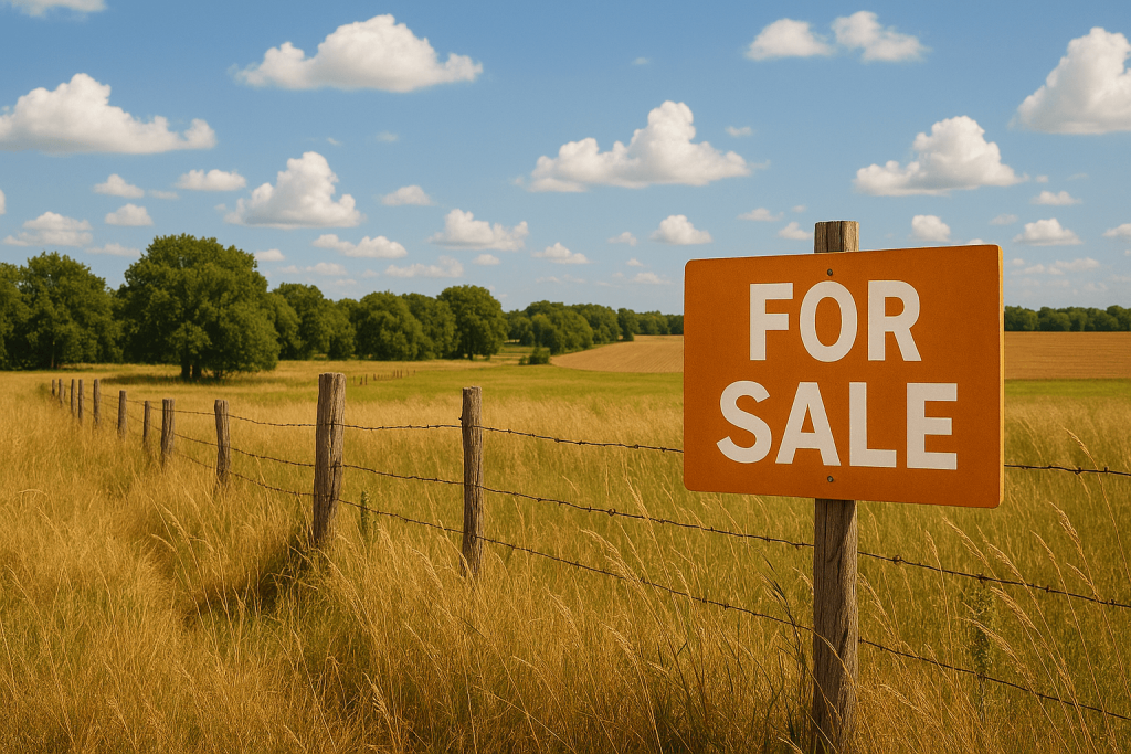 For sale sign on farm land