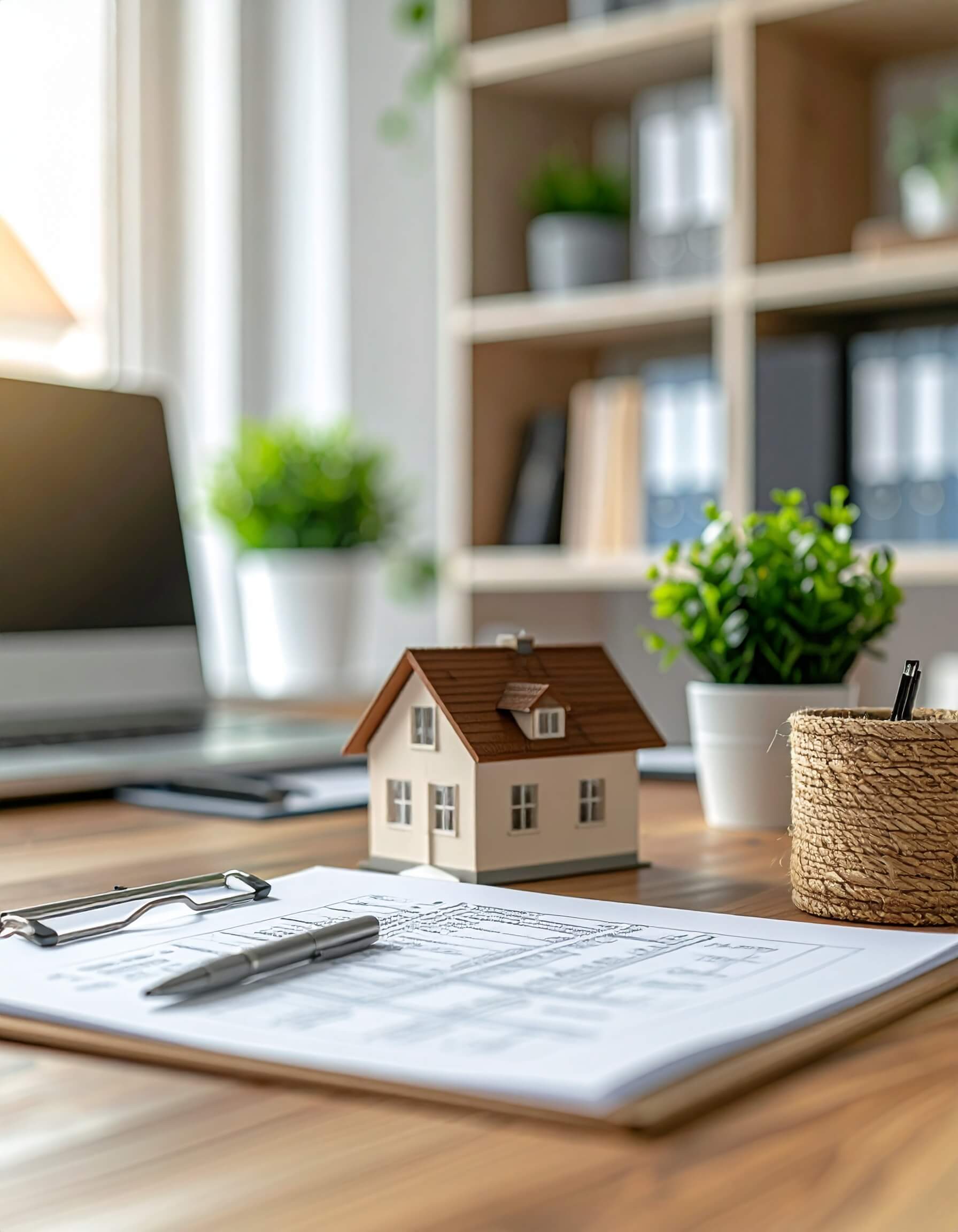 Property listings on a desk ready for advertising through meta marketing for estate agents