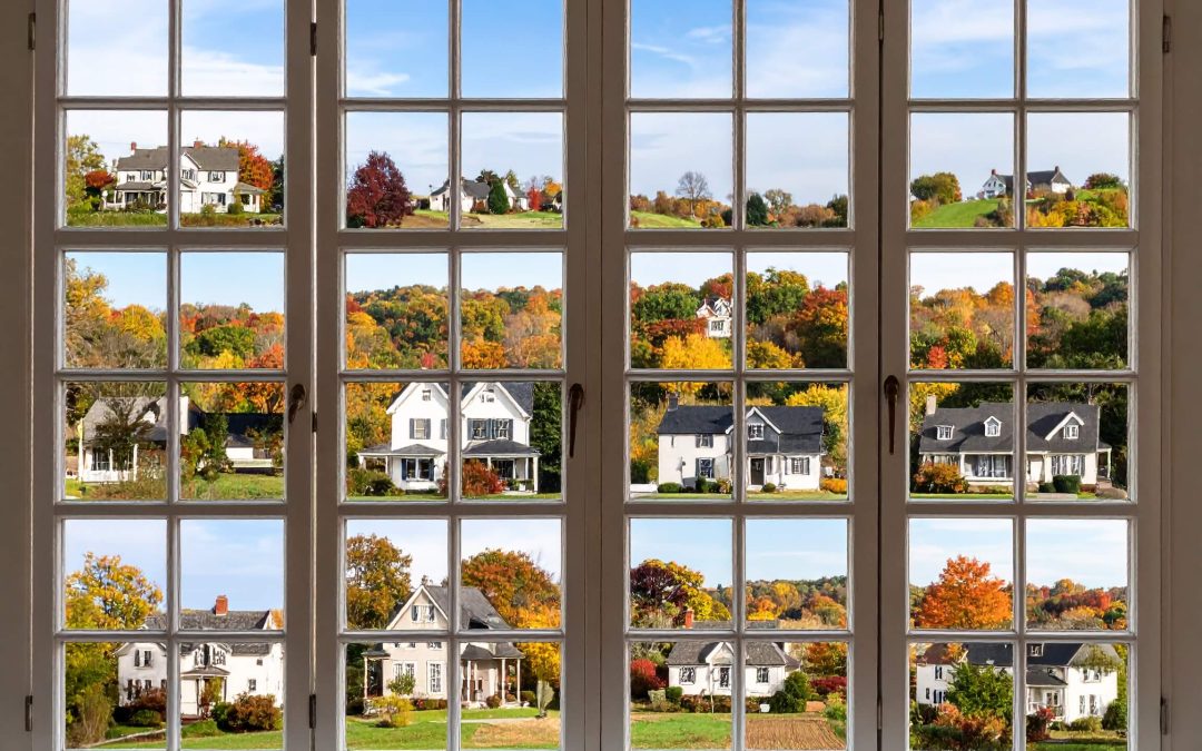 A window that has a view of multiple houses in each segment as a representation of traditional agents